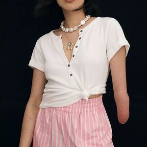 Anthropologie The Andie Ribbed Henley Top by Pilcro: Short-Sleeve Edition